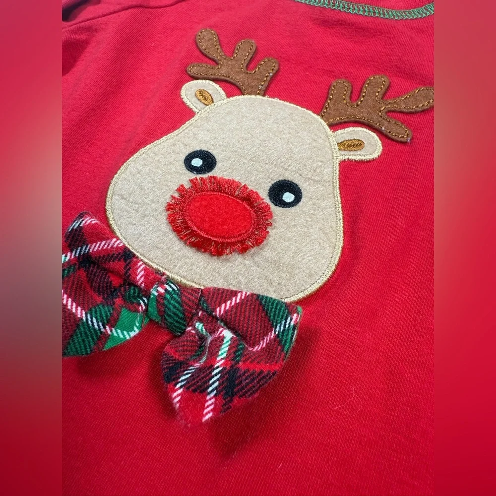 MATT'S SCOOTER Red Long Sleeve Reindeer Applique Bow Tie Holiday‎ T-Shirt 6-9M